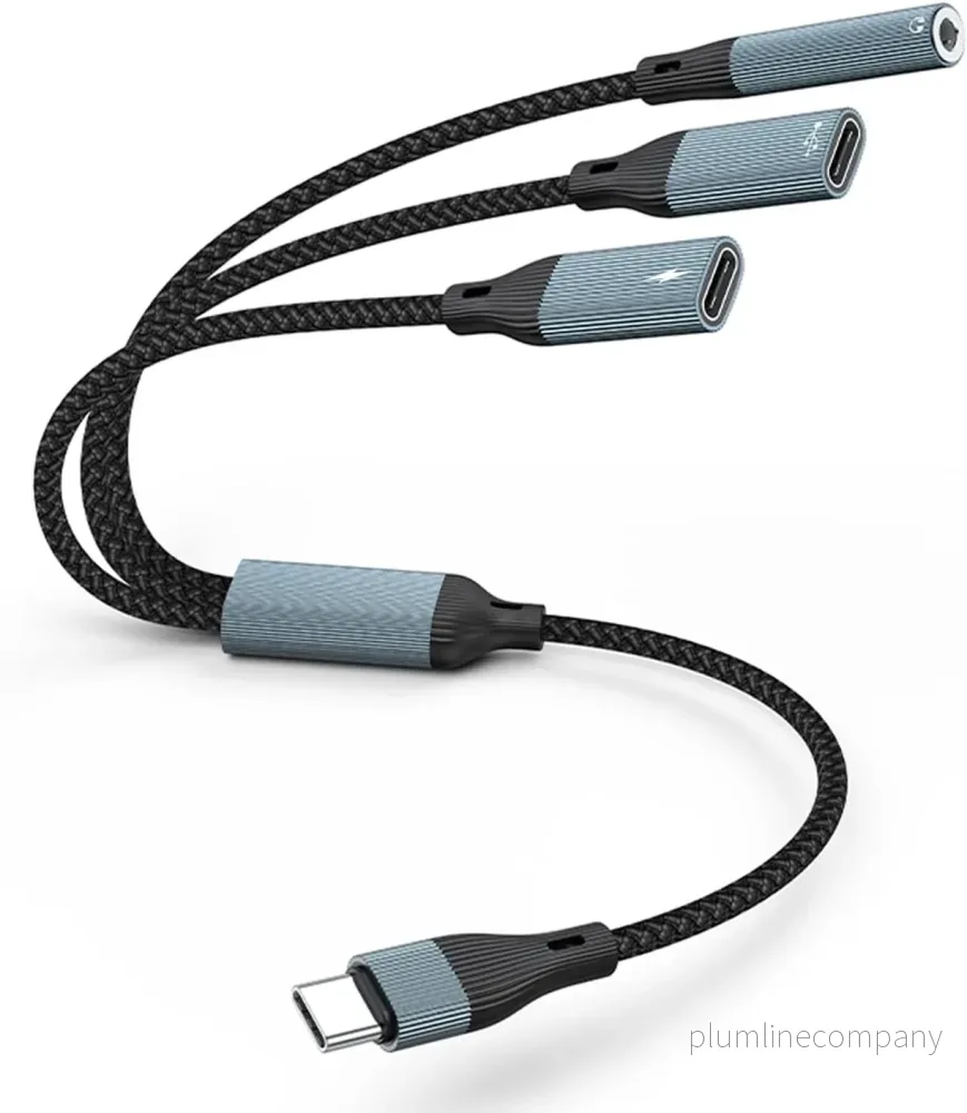 NÖRDIC USB-C Hubb 1 till 3, 1xUSB-C 1xUSB-C PD60W 1×3,5mm hörlursuttag OTG Kabel