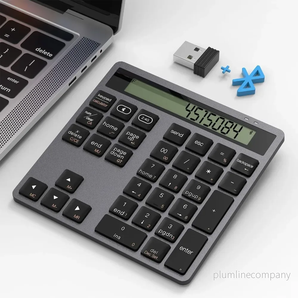 NÖRDIC Slim 34-tangenters numerisk knappsats med Bluetooth och display, 2-i-1 dataregistrering + kalkylator för laptop, MacBook, Mac, Surface, PC och Chrome - Bild 2