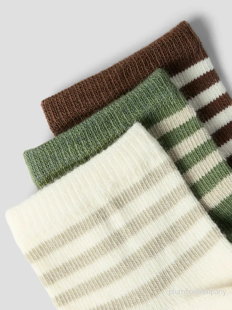 Randiga Babystrumpor i Ekologisk Bomull 3-pack - Turtledove - NBMROSSA DIR 3 PACK SOCK LIL - Bild 2