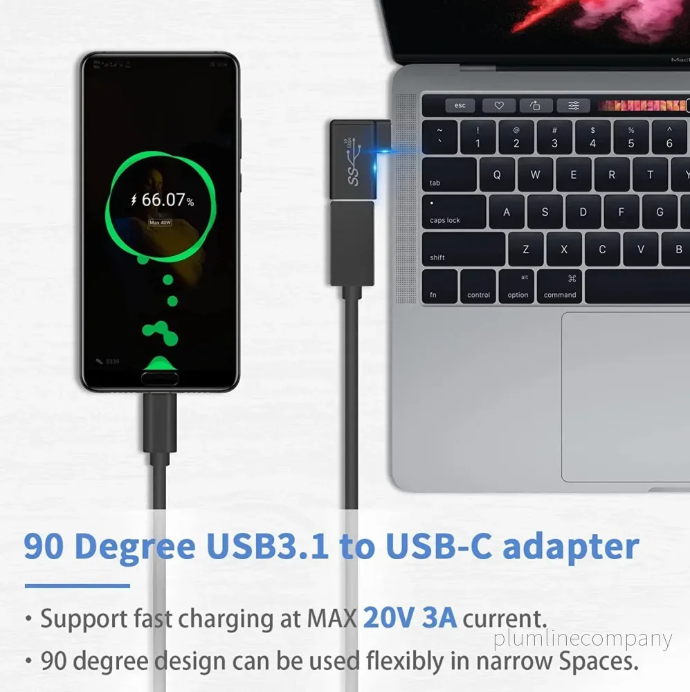 NÖRDIC USB-A 3.1 OTG hona till USB C hane vinklad adapter 5Gbps Aluminium synk och laddning OTG USB-C adapter - Bild 3