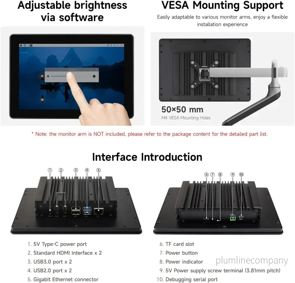 Waveshare industriell HMI allt-i-ett 10,1" pekskärm, kompatibel med Raspberry Pi 4 (ingår), stöd för dubbel 4K HDMI-utgång - Bild 3