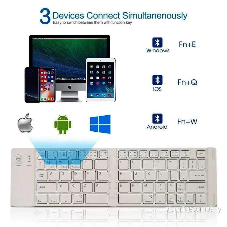 NÖRDIC Vikbart Bluetooth Tangentbord 66 tangenter US Layout Vit - Bild 2