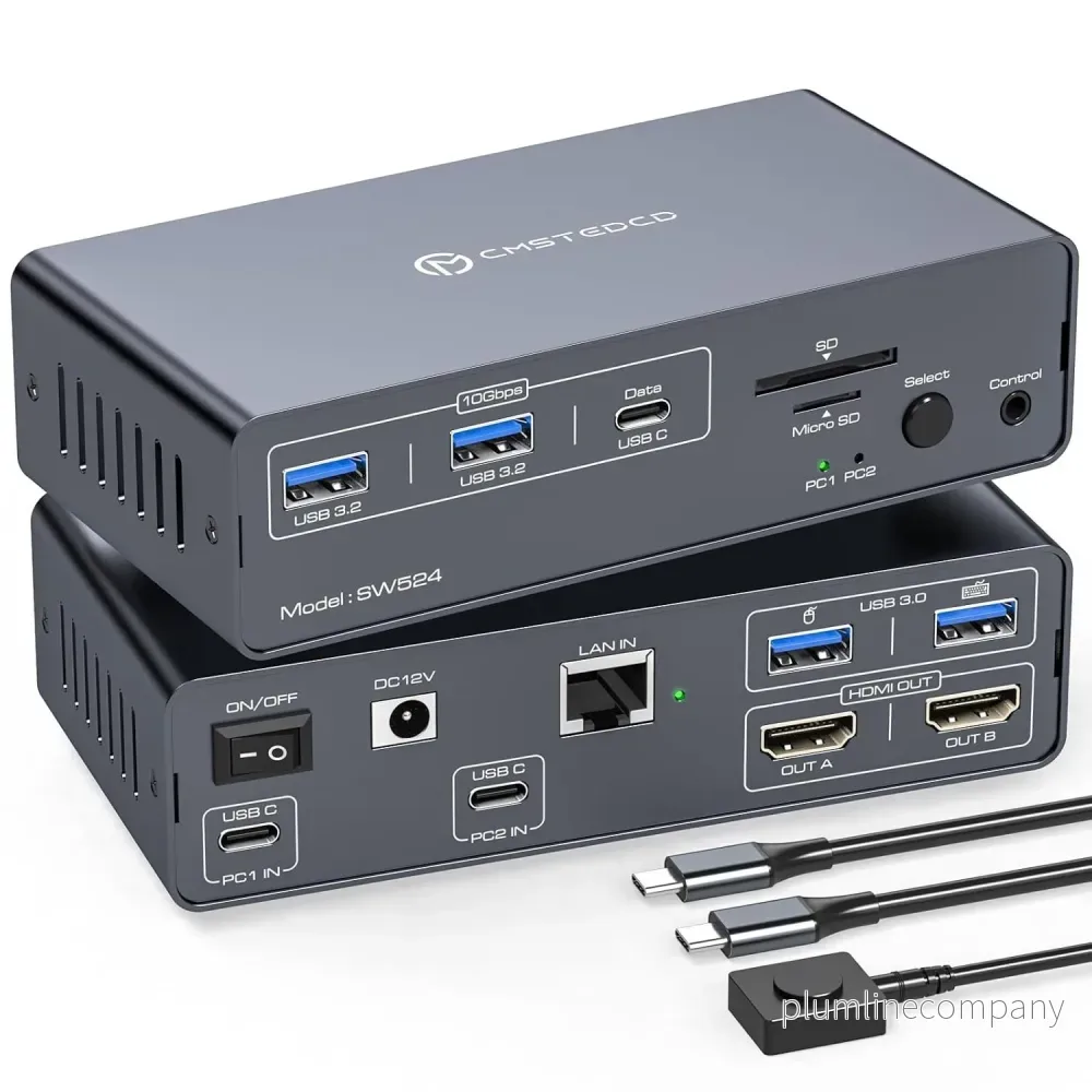 NÖRDIC USB-C Dockningsstation med KVM-switch 2 PC 2 skärmar 4K60Hz HDMI EDID 12-i-1 Gigabit Ethernet, kortläsare, 5xUSB-A och USB-C NÖRDIC USB-C Dockningsstation med KVM-switch 2 PC 2 skärmar 4K60Hz HDMI EDID 12-i-1 Gigabit Ethernet, kortläsare, 5xUSB-A och USB-C