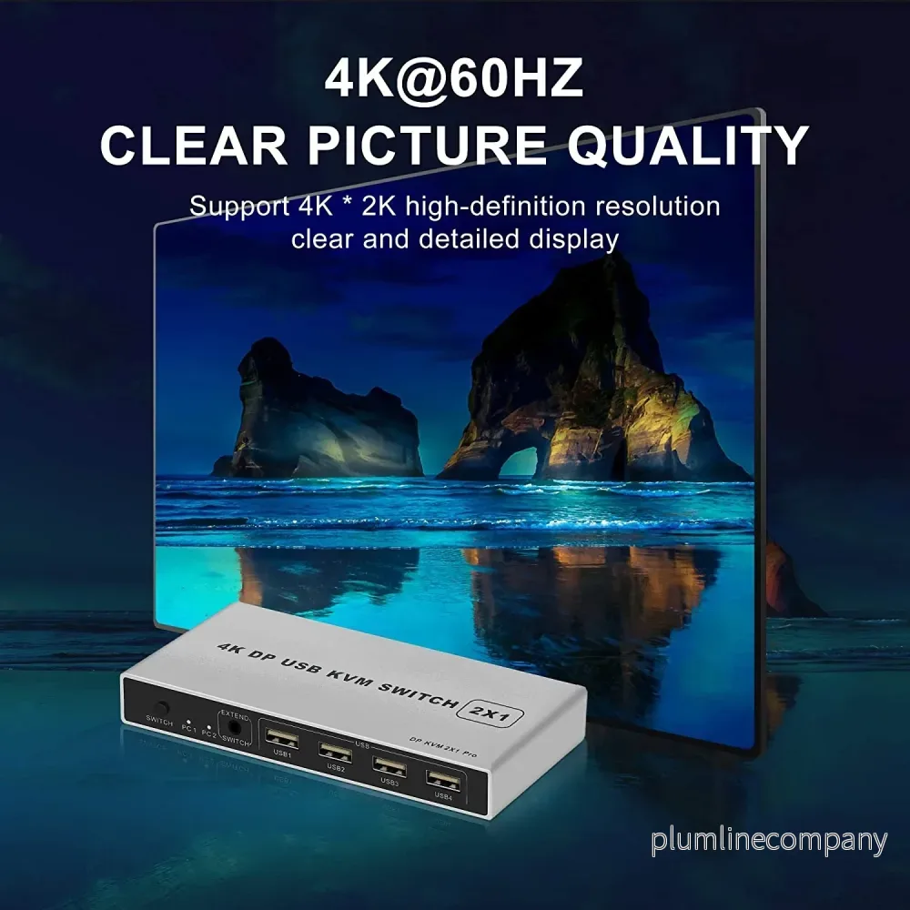 NÖRDIC KVM Switch 2 till 1 DisplayPort 1.2 4K 60Hz och 4x USB HDCP 2.2 - Bild 3