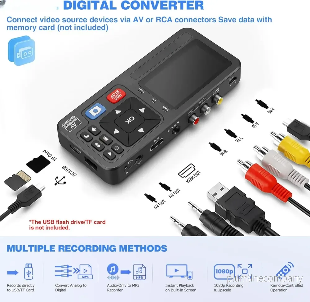 Digital inspelare för inspelning av VHS-band, videobandspelare, DVR, DVD, Hi8, DV-spelare, RCA, CVBS, TV-box, videokamera, spelkonsoler till USB MicroSD-kort, 3" skärm - Bild 2
