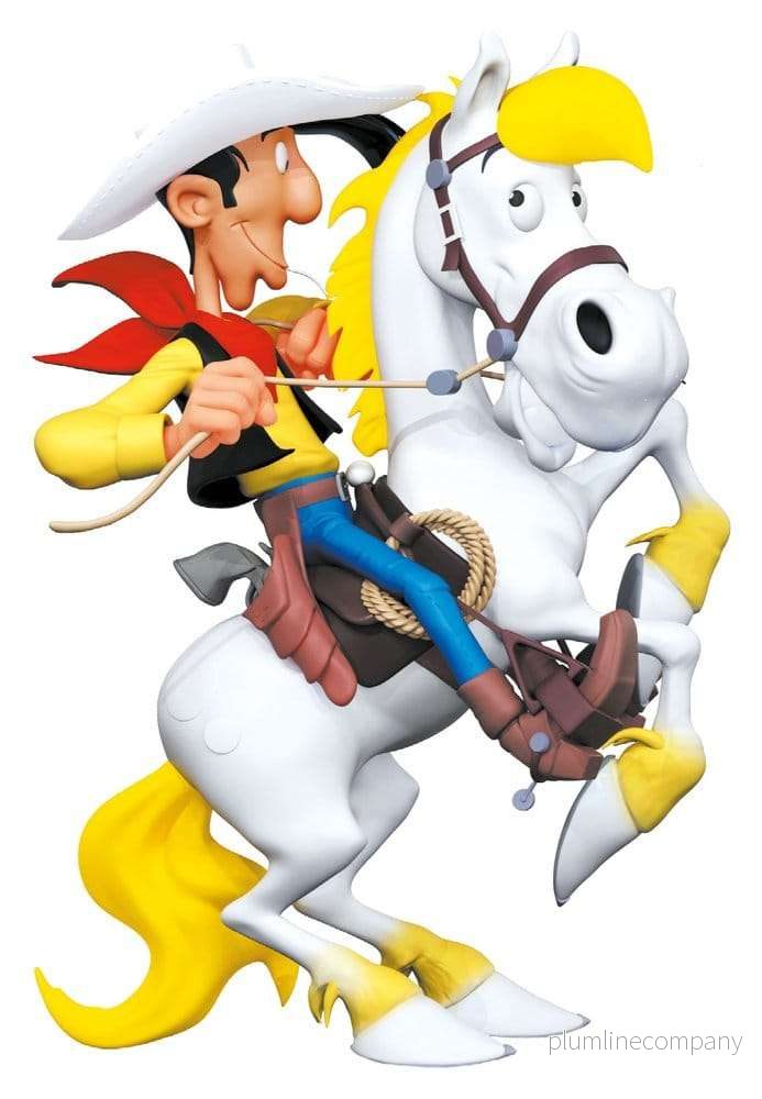 Lucky Luke-resinfigur Lucky Luke på bakvåld Jolly Jumper 25 cm Lucky Luke-resinfigur Lucky Luke på bakvåld Jolly Jumper 25 cm