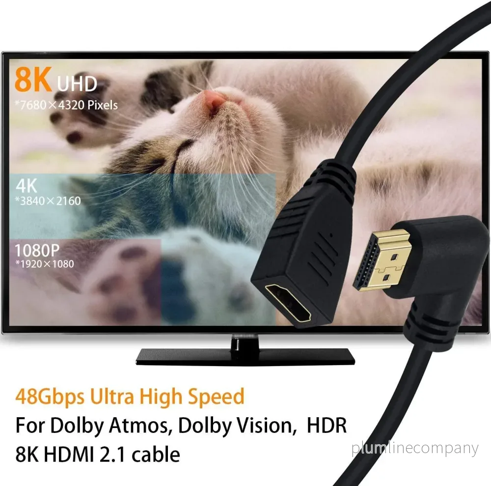 NÖRDIC vinklad HDMI adapter 8K60Hz 4k120Hz 48Gbps hane till hona HDMI2.1 18cm - Bild 2