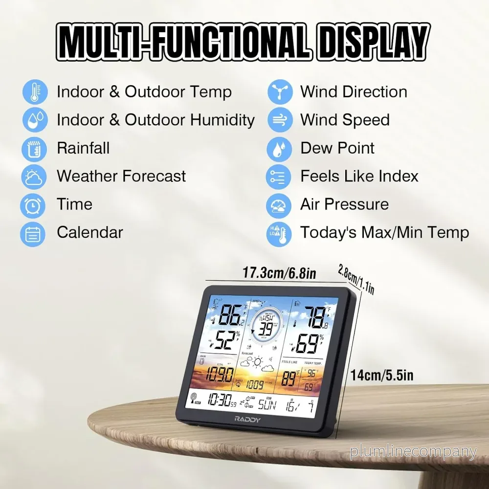 Trådlös väderstation för inomhus- och utomhusbruk, professionell termometer, radiostyrd klocka, temperatur- och luftfuktighetsmätare, 7,4" LCD-Display - Bild 3