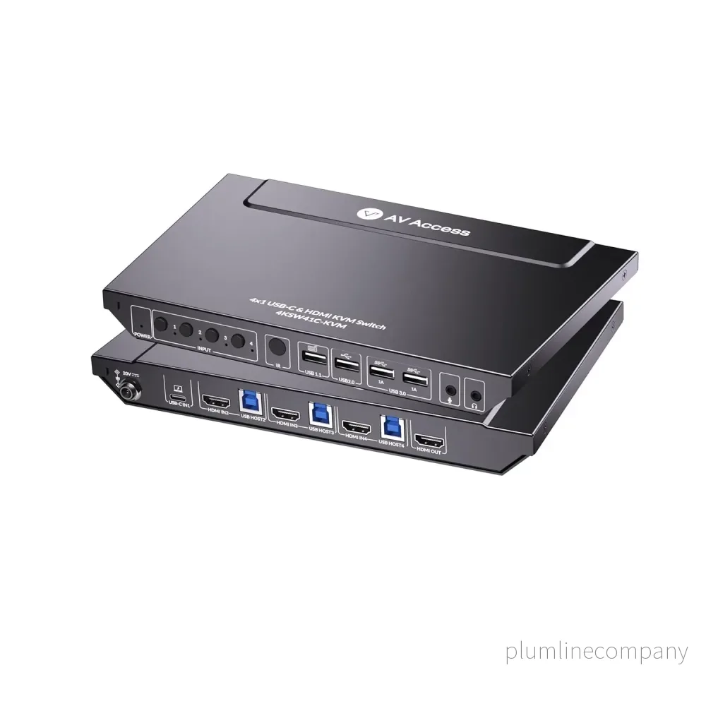 AV Access 4KSW41C 4K USB-C & HDMI KVM-switch 4 datorer 1 bildskärm, 60W laddning för bärbar dator AV Access 4KSW41C 4K USB-C & HDMI KVM-switch 4 datorer 1 bildskärm, 60W laddning för bärbar dator