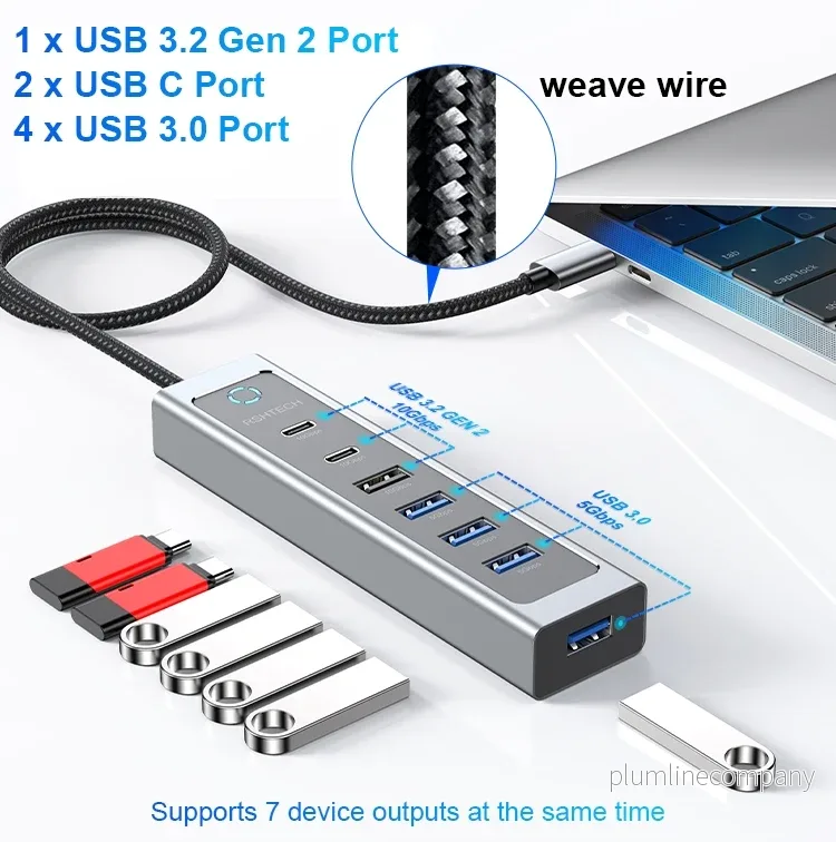 NÖRDIC USB-C Hub 2xUSB-C 10G, 1xUSB-A 10G, 4xUSB-A 5G, 60cm kabel - Bild 3