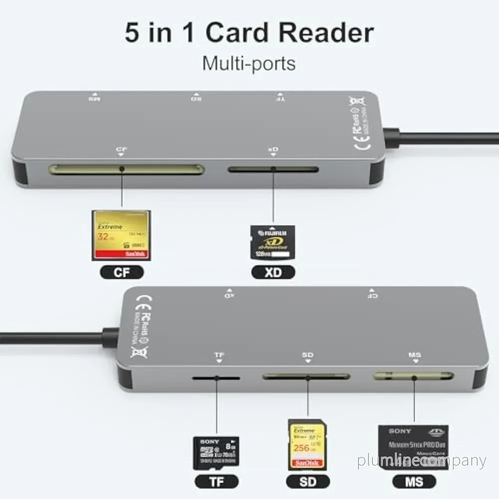 NÖRDIC USB-A, USB-C, Lightning Kortläsare 5 Slot CF, SD, MicroSD, MS, XD UHS-I - Bild 2