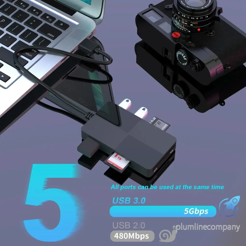 NÖRDIC USB-A Kortläsare 5 Slot CF, SD, MicroSD, MS, XD, 3xUSB-A UHS-I - Bild 3