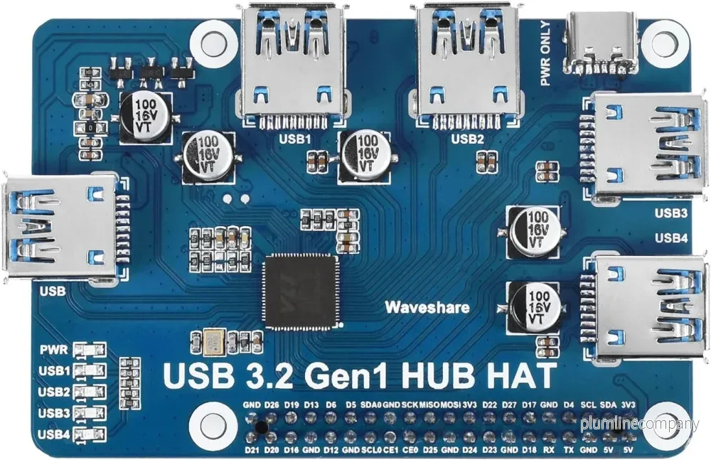 Waveshare USB 3.2 Gen1 HUB HAT för Raspberry Pi 4 med 4x USB 3.2 Gen1-portar upp till 5 Gbps Waveshare USB 3.2 Gen1 HUB HAT för Raspberry Pi 4 med 4x USB 3.2 Gen1-portar upp till 5 Gbps