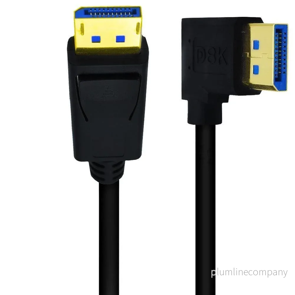 NÖRDIC 2m vinklad Displayport till Displayport kabel ver 1.4 UHD 8K i 60Hz 32,4Gbps 10-bit HDR dubbelskärmad NÖRDIC 2m vinklad Displayport till Displayport kabel ver 1.4 UHD 8K i 60Hz 32,4Gbps 10-bit HDR dubbelskärmad