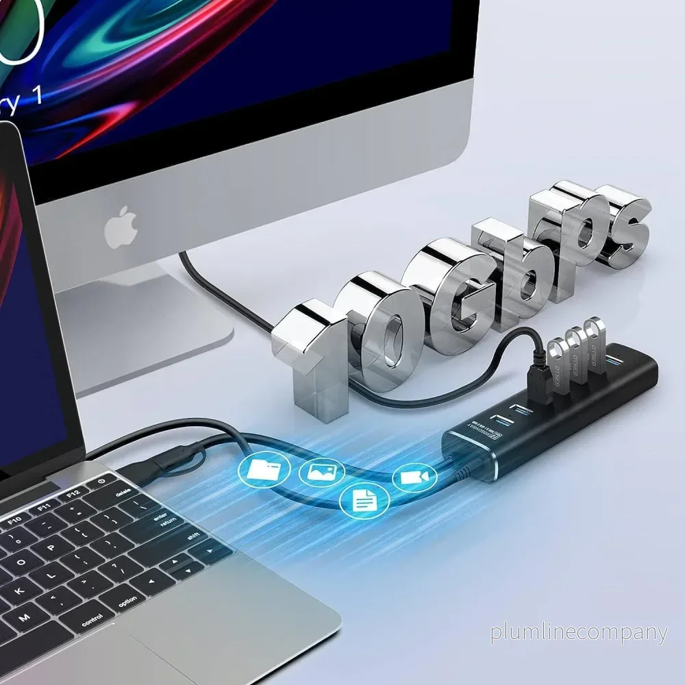 NÖRDIC GEN 3.2 USB-C och USB-A powered Hub 7ports 7x10Gbps 1m kabel individuell switch - Bild 2