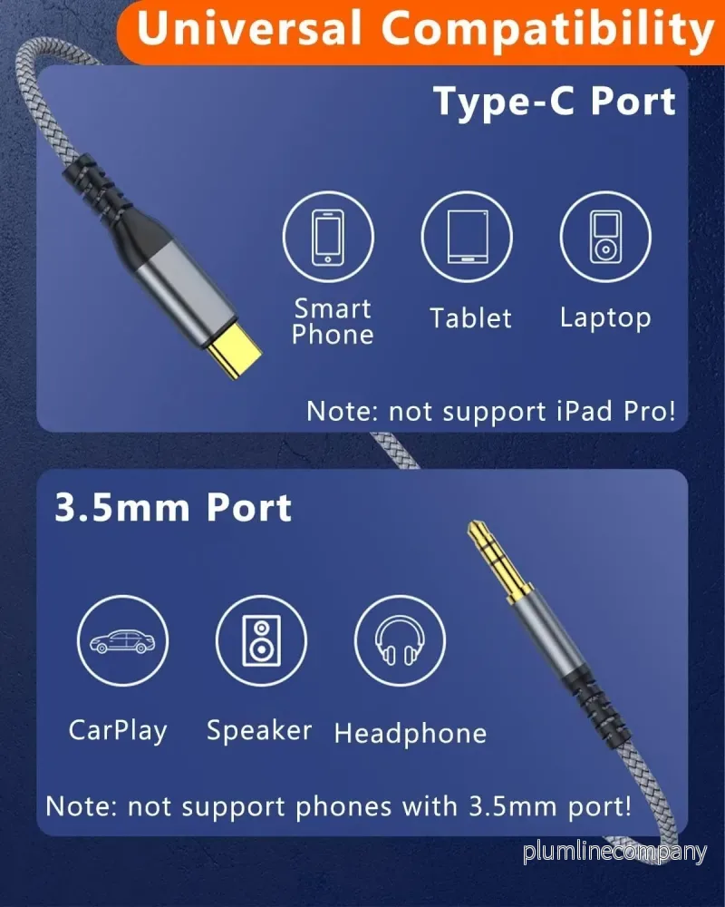 NÖRDIC 1,2 m USB-C till 3,5 mm hörlursutgång AUX-kabel - Bild 3