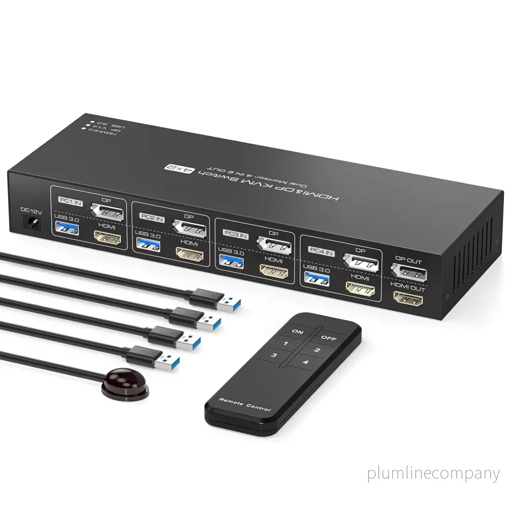 NÖRDIC KVM Switch 4 till 2 DP + HDMI 4K60Hz USB3.0 NÖRDIC KVM Switch 4 till 2 DP + HDMI 4K60Hz USB3.0