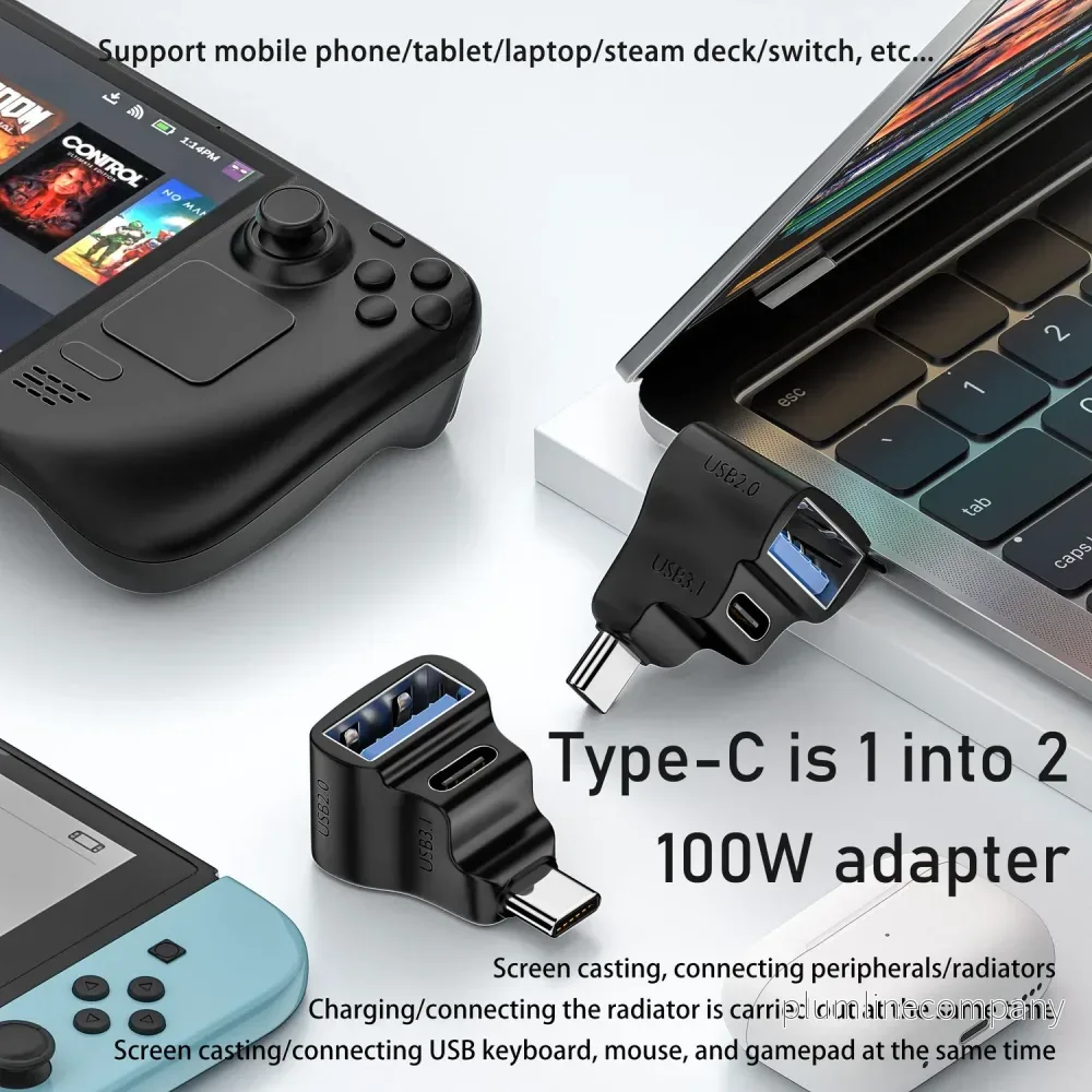 NÖRDIC USB-C Adapter 1 till 2 USB-C 3.1 + USB-A 10Gbps 4K60Hz 100W PD - Bild 3