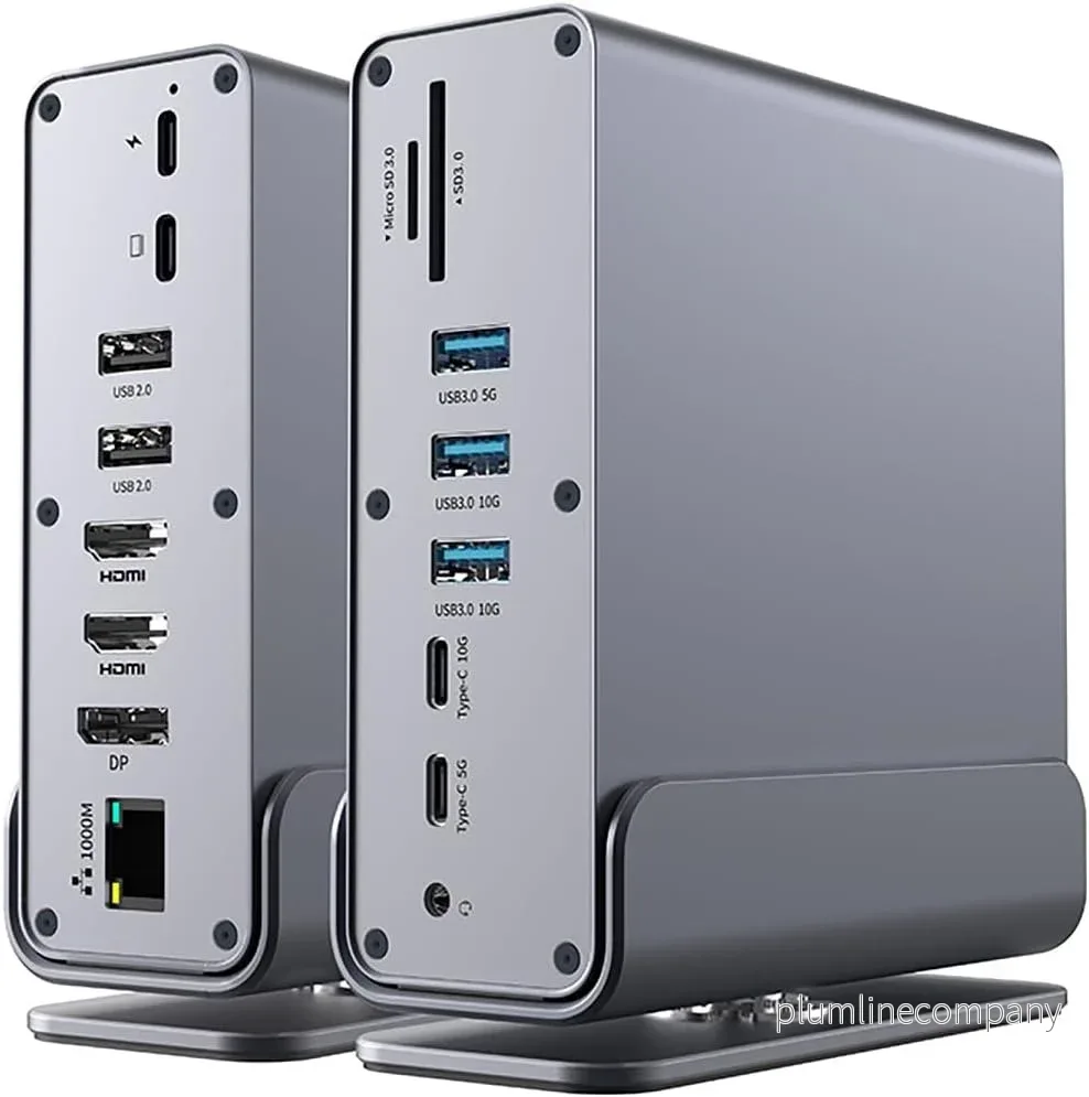 15 i 1 USB-C Dockningsstation 4K@30Hz HDMI och DisplayPort, 3xUSB 3.0, 2xUSB 2.0, PD 100W laddning, 1000Mbps RJ45 Ethernet för Windows och MacOS