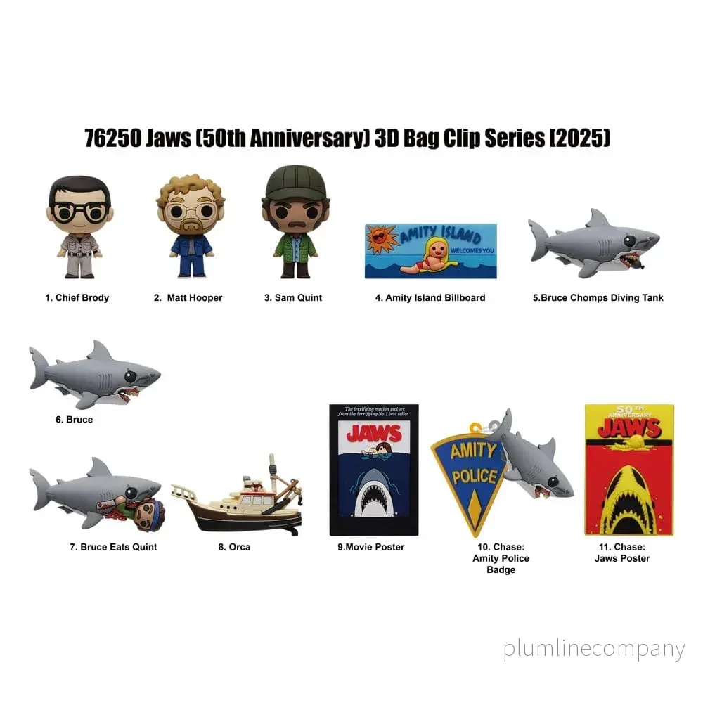 Jaws 3D PVC Bag Clips 50-årsjubileum Serie 1 Display (24) Jaws 3D PVC Bag Clips 50-årsjubileum Serie 1 Display (24)