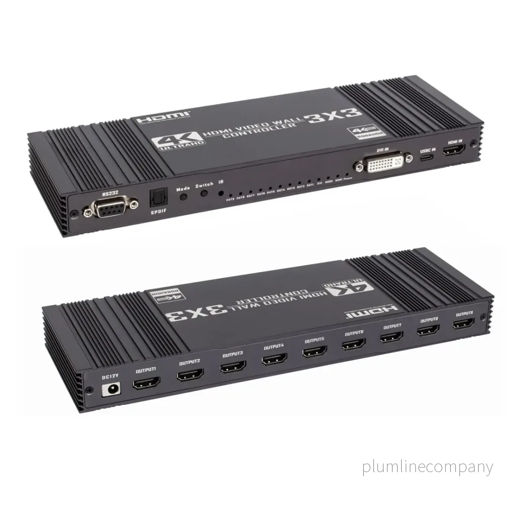 NÖRDIC Video Wall Controller 3x3, TV-väggprocessor, 4K@30Hz HDMI multi-skärm skarvningsprocessor med HDMI + DVI + USB-C ingång - Bild 2