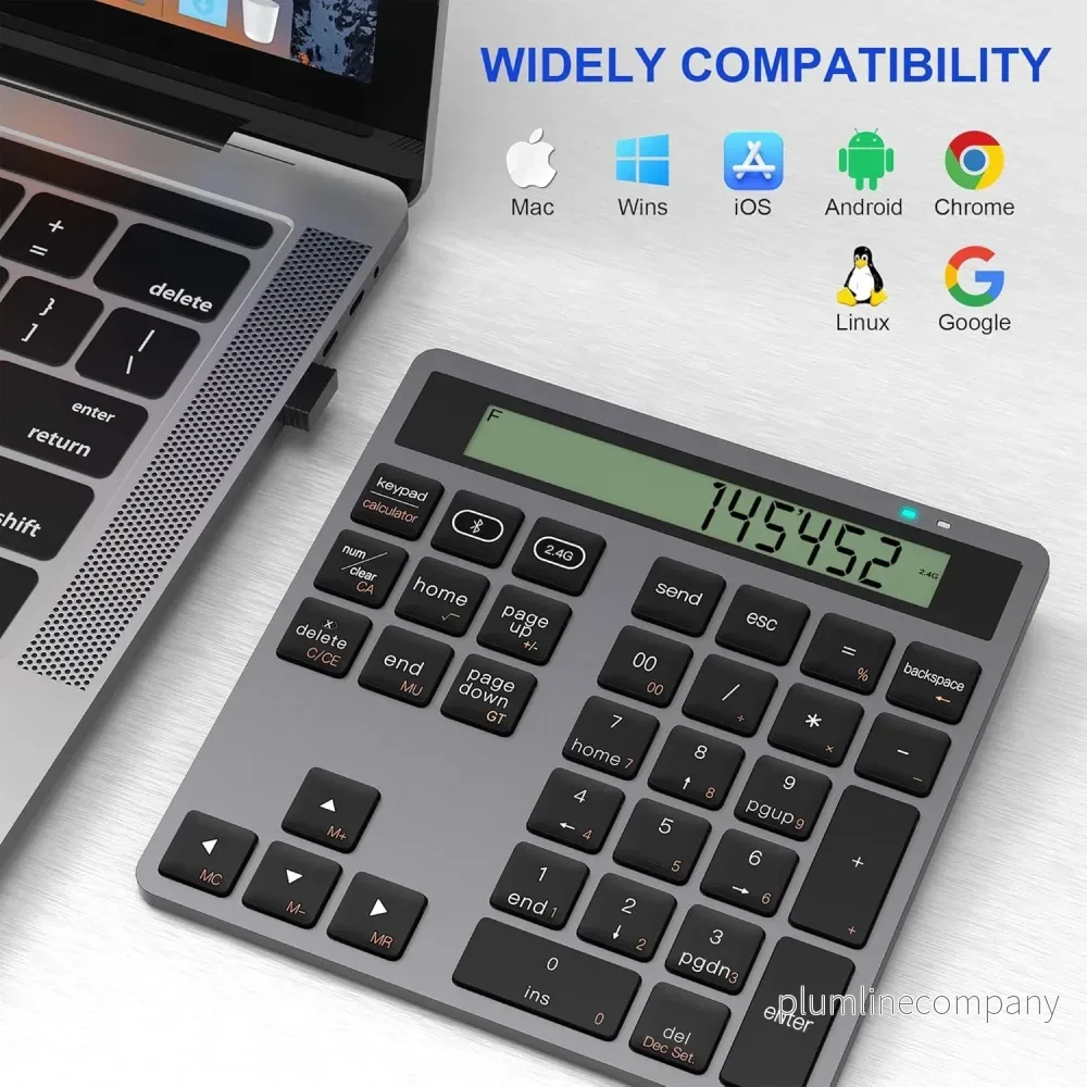 NÖRDIC Slim 34-tangenters numerisk knappsats med Bluetooth och display, 2-i-1 dataregistrering + kalkylator för laptop, MacBook, Mac, Surface, PC och Chrome - Bild 3