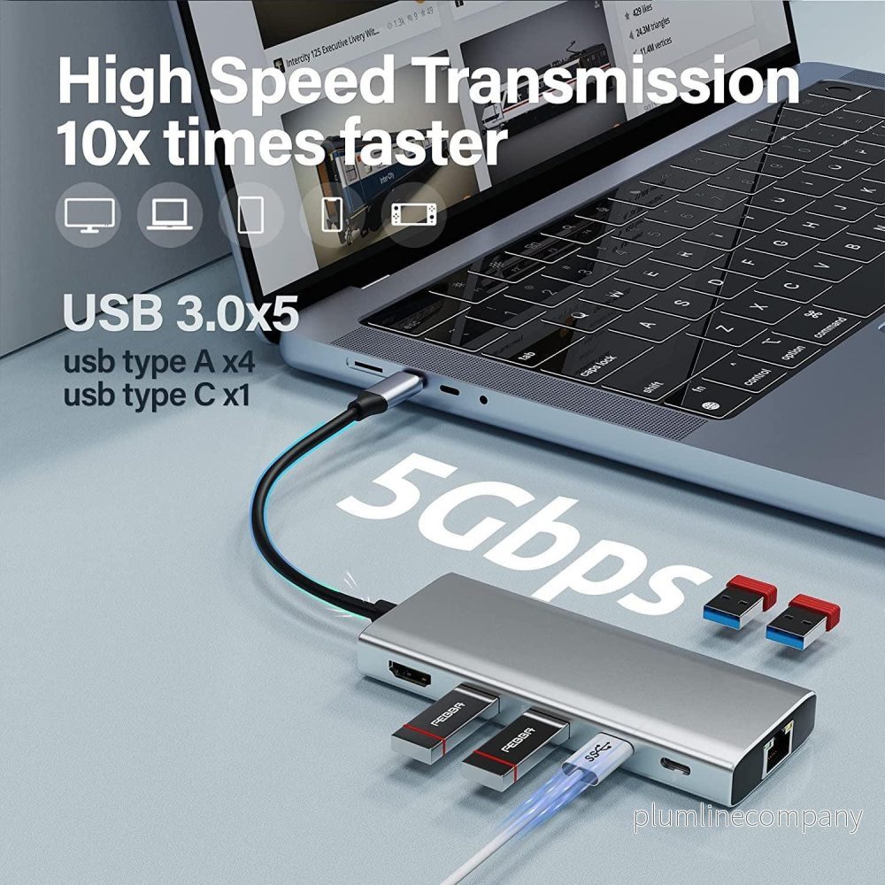 NÖRDIC 1 till 11 Dockningsstation 1xHDMI 4K60Hz 5xUSB3.0 5Gbps 1xRJ45 1xPD100W - Bild 3