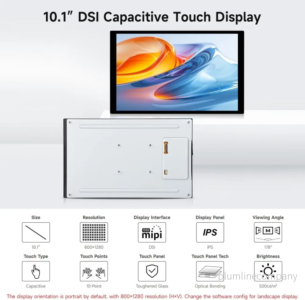 Waveshare 10,1" DSI Touchskärm, 800 x 1280, IPS-panel, Optical Bonding härdat glas, för Raspberry Pi/RK3576/RK3506/ESP32-P4 - Bild 3