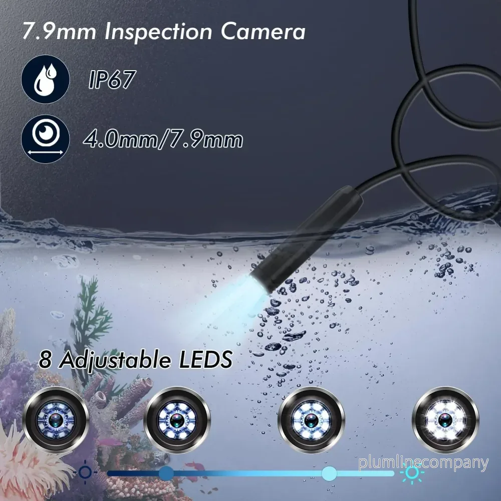 NÖRDIC 10m Endoskopkamera för mobiltelefon med ljus, 1080P HD, 8 LED-lampor, vattentät IP67, inget WiFi krävs, Android och iOS - Bild 3
