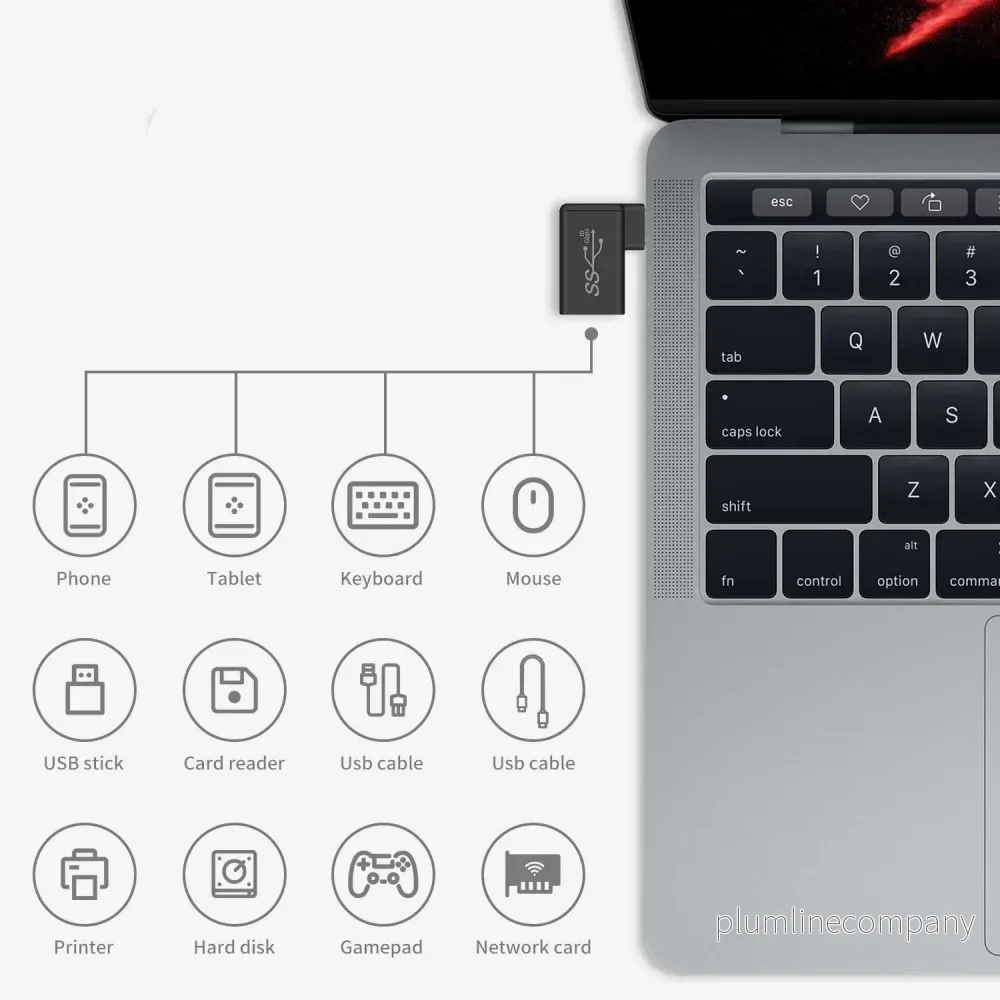 NÖRDIC USB-A 3.1 OTG hona till USB C hane vinklad adapter 5Gbps Aluminium synk och laddning OTG USB-C adapter - Bild 2