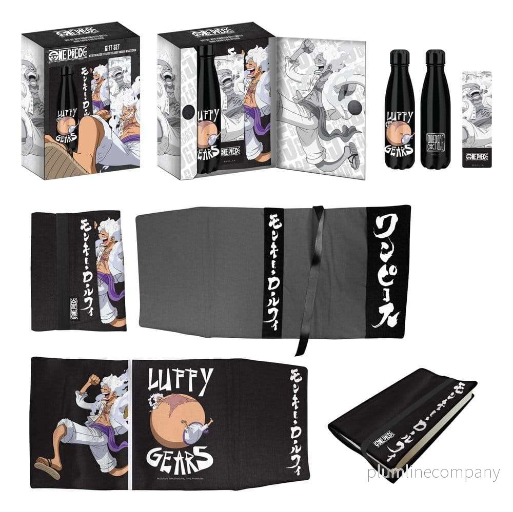 One Piece presentset med stålflaska, sticker och bokomslag – Luffy Gears One Piece presentset med stålflaska, sticker och bokomslag – Luffy Gears
