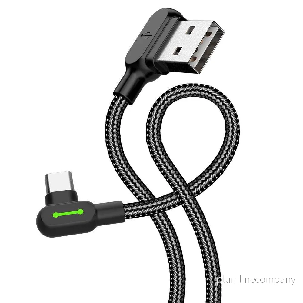 Mcdodo CA-5281 Vinklad USB C till vinklad USB A kabel för synkning och snabb laddning, med LED, svart, 1,2m - Bild 3