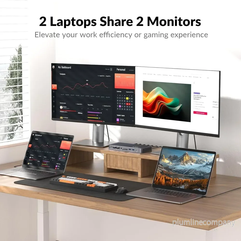 AV Access KD-E20 USB-C KVM Dockningsstation för 2 Laptops, Dual 4K-skärm, 11-i-1 med 100W PD, 1Gbps LAN & EDID-emulering - Bild 3
