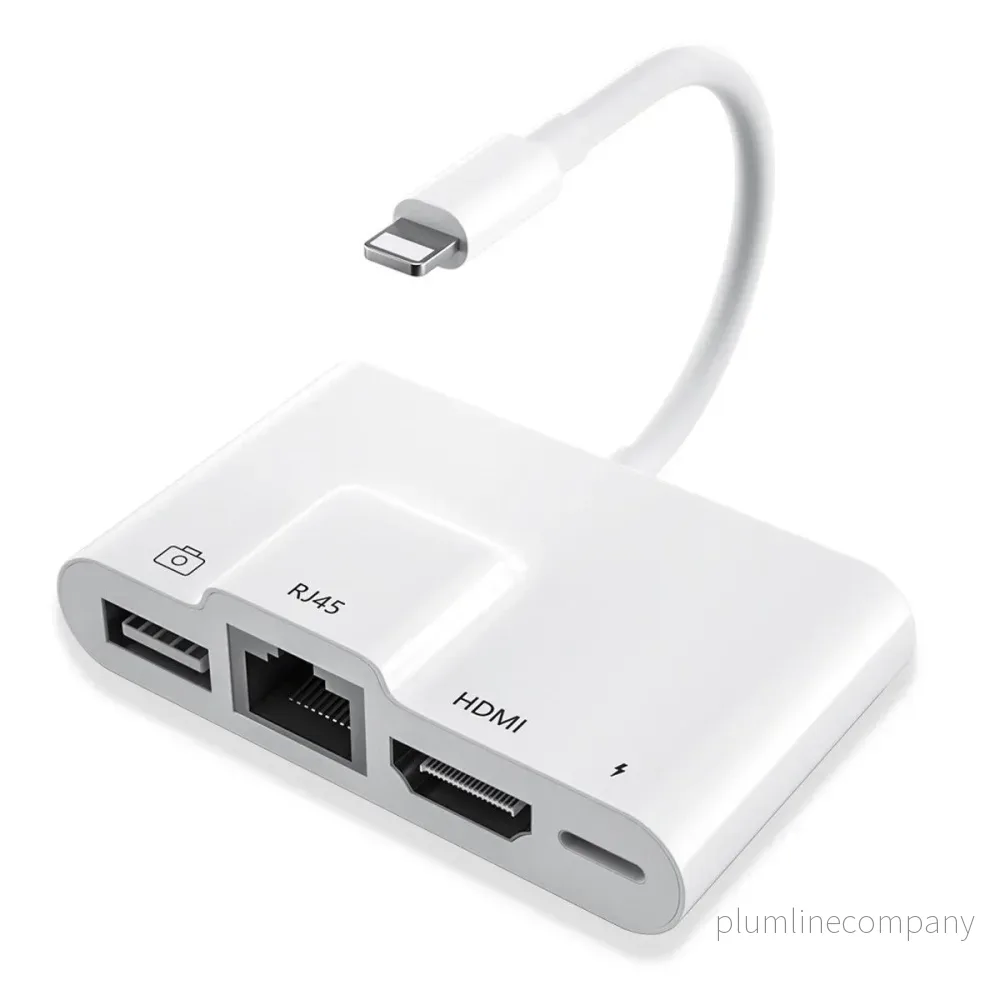 NÖRDIC Lightning adapter 1 till 4 portar 1xHDMI 1x RJ4510/100Mbps 1xUSB A 3.1 och 1 x Lightning laddningsport NÖRDIC Lightning adapter 1 till 4 portar 1xHDMI 1x RJ4510/100Mbps 1xUSB A 3.1 och 1 x Lightning laddningsport