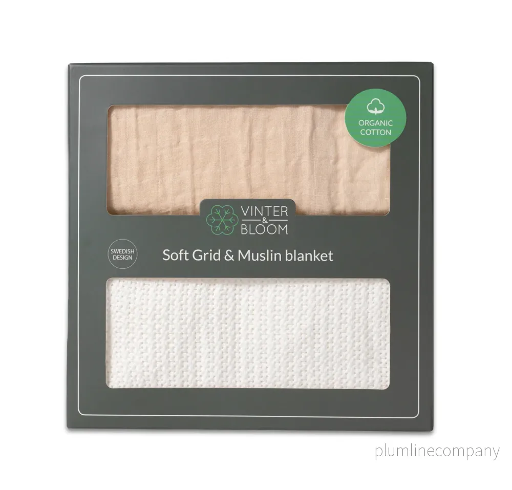Vinter & Bloom Soft Grid+Muslin EKO 2p ”Vit/Beige”