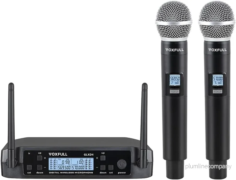 NÖRDIC Trådlöst dubbelt mikrofonsystem med 2 dynamiska mikrofoner, justerbara UHF-kanaler, 50m räckvidd, trådlösa mikrofoner för karaoke NÖRDIC Trådlöst dubbelt mikrofonsystem med 2 dynamiska mikrofoner, justerbara UHF-kanaler, 50m räckvidd, trådlösa mikrofoner för karaoke