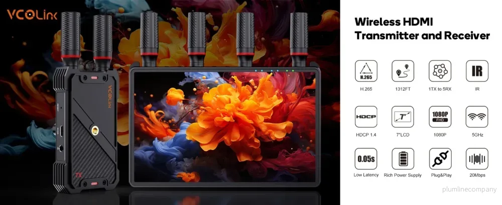 NÖRDIC Trådlös Portabel 7" skärm, video sändare och mottagare, 2.4G/5.0G, 4k HDMI INPUT / 1080p OUTPUT, 400m - Bild 3