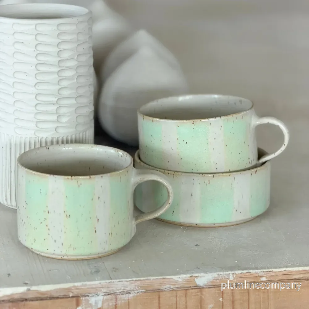 Randig frukostskål liten - Havre/Pearl green (tillfälligt besök) - Bild 2
