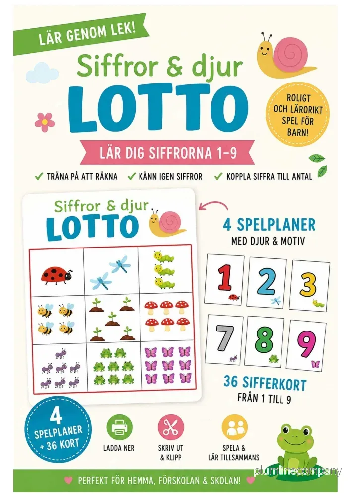 Lotto med siffror & djur – lär dig räkna 1–9 Lotto med siffror & djur – lär dig räkna 1–9