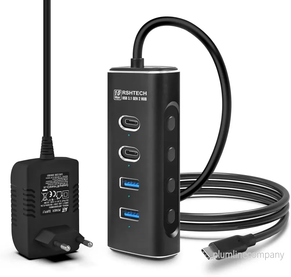 NÖRDIC 4-port Powered USB-C Hub 10Gbps with 2 USB-A & 2 USB-C Data Ports