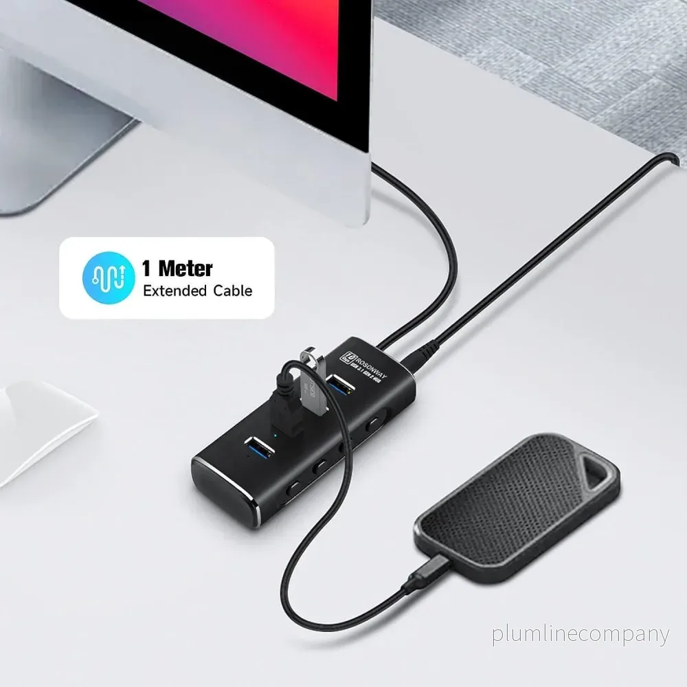 NÖRDIC Gen2 3.2 USB-A 4ports Powered Hubb 10Gbps 1m kabel individuell switch - Bild 3