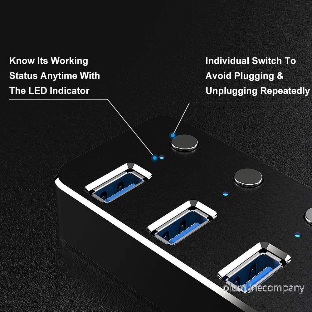 NÖRDIC 4-port hubb USB-C 3.0 5Gbps med individuell switch 25cm kabel svart aluminium - Bild 3