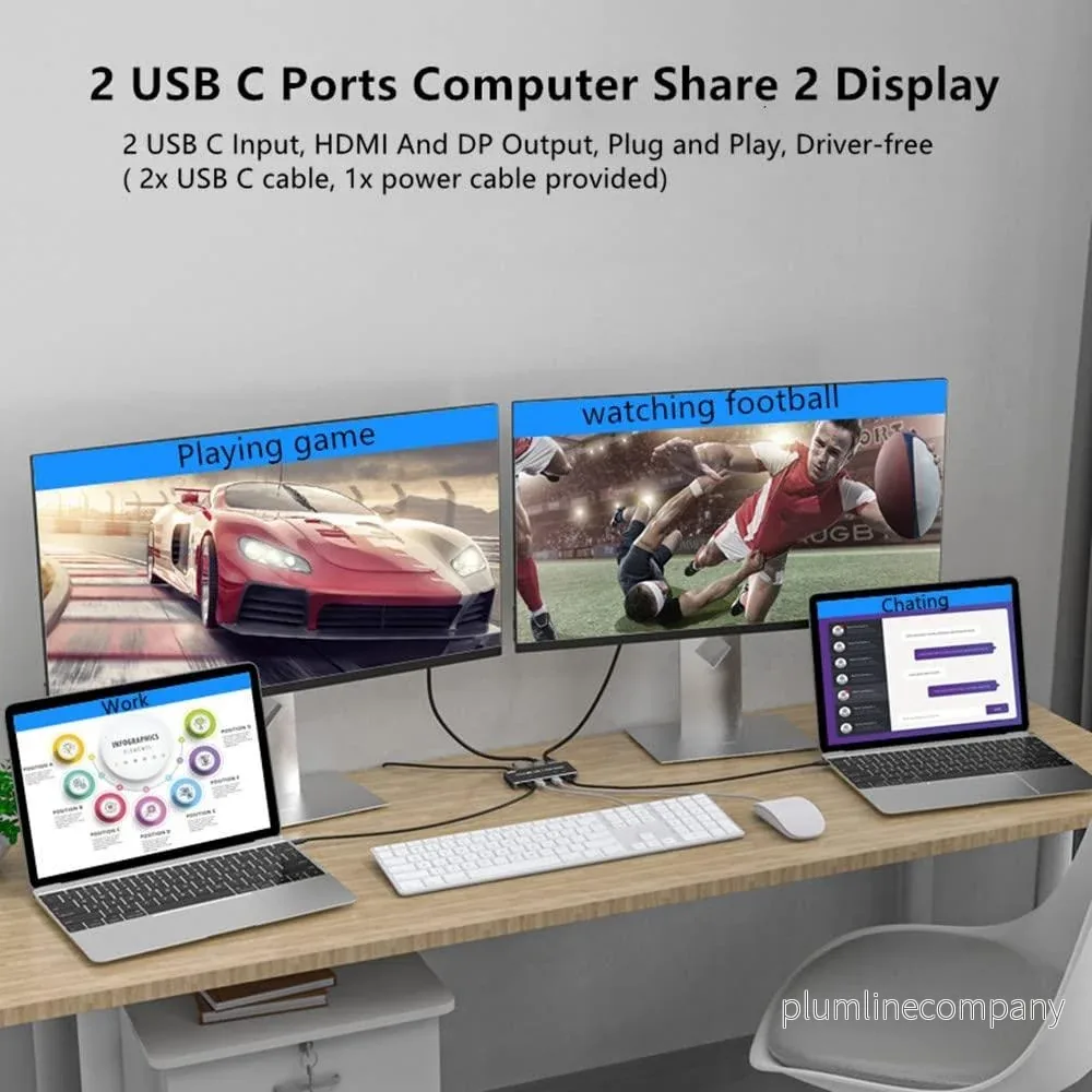 NÖRDIC 2 till 2 KVM Switch USB-C till DisplayPort och HDMI 8K60Hz 3xUSB-A - Bild 3