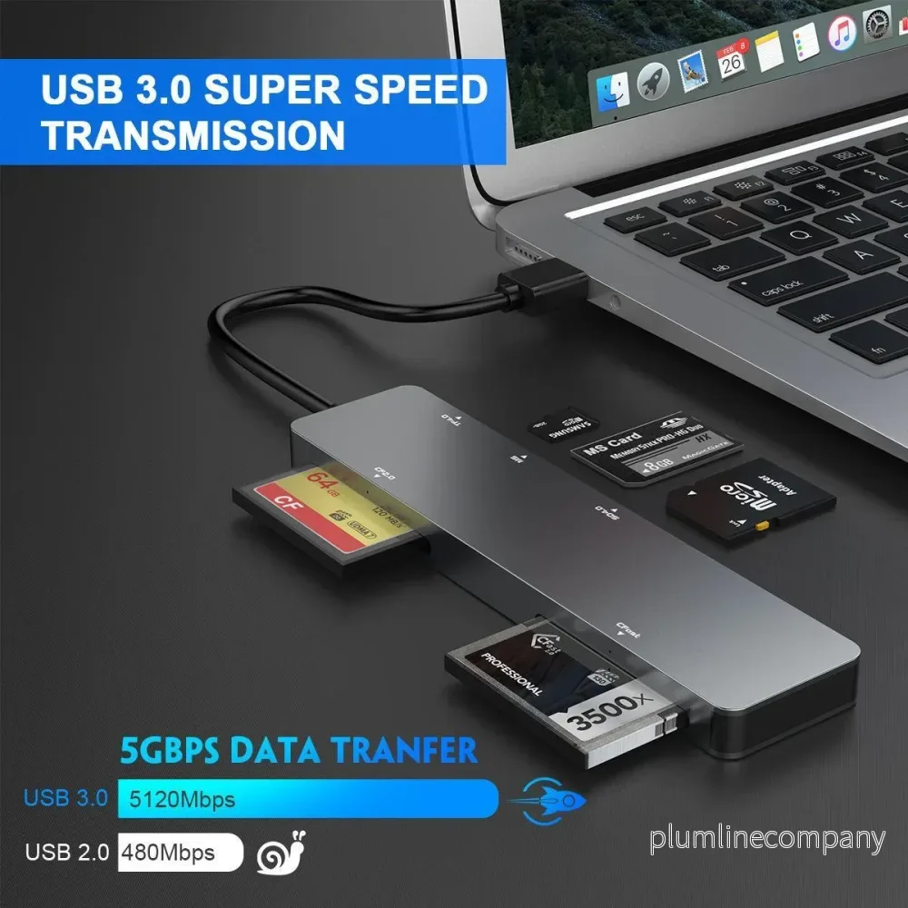 NÖRDIC USB-A 3.0 Kortläsare 5 Slot CFast, CF, SD 4.0, MicroSD 4.0, MS UHS-I - Bild 2