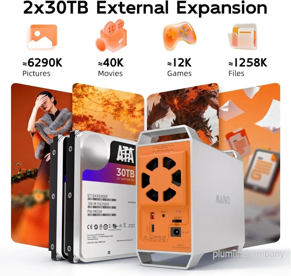Maiwo K35282CG1 2-plats SATA RAID-kabinett för 3,5" HDD, blixtsnabb 5Gbps, RAID 1/0/JBOD, 2x30TB - Bild 2
