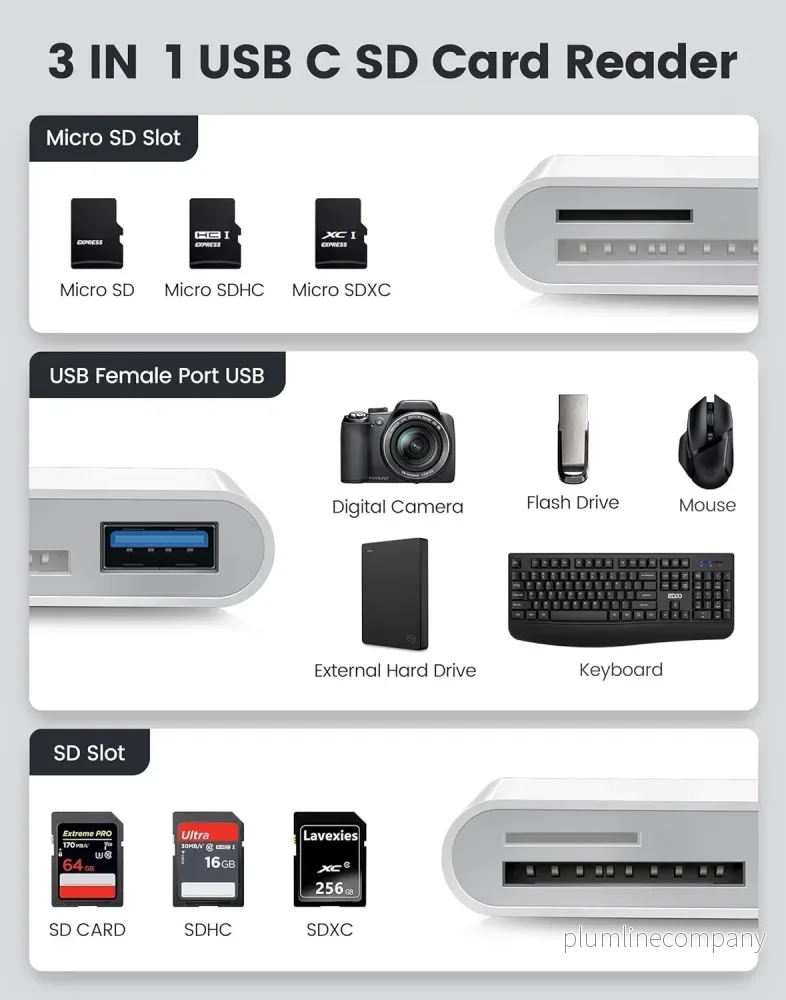 NÖRDIC USB-C Kortläsare 2 Slot SD, MicroSD, 1xUSB-A 3.0 UHS-I - Bild 2