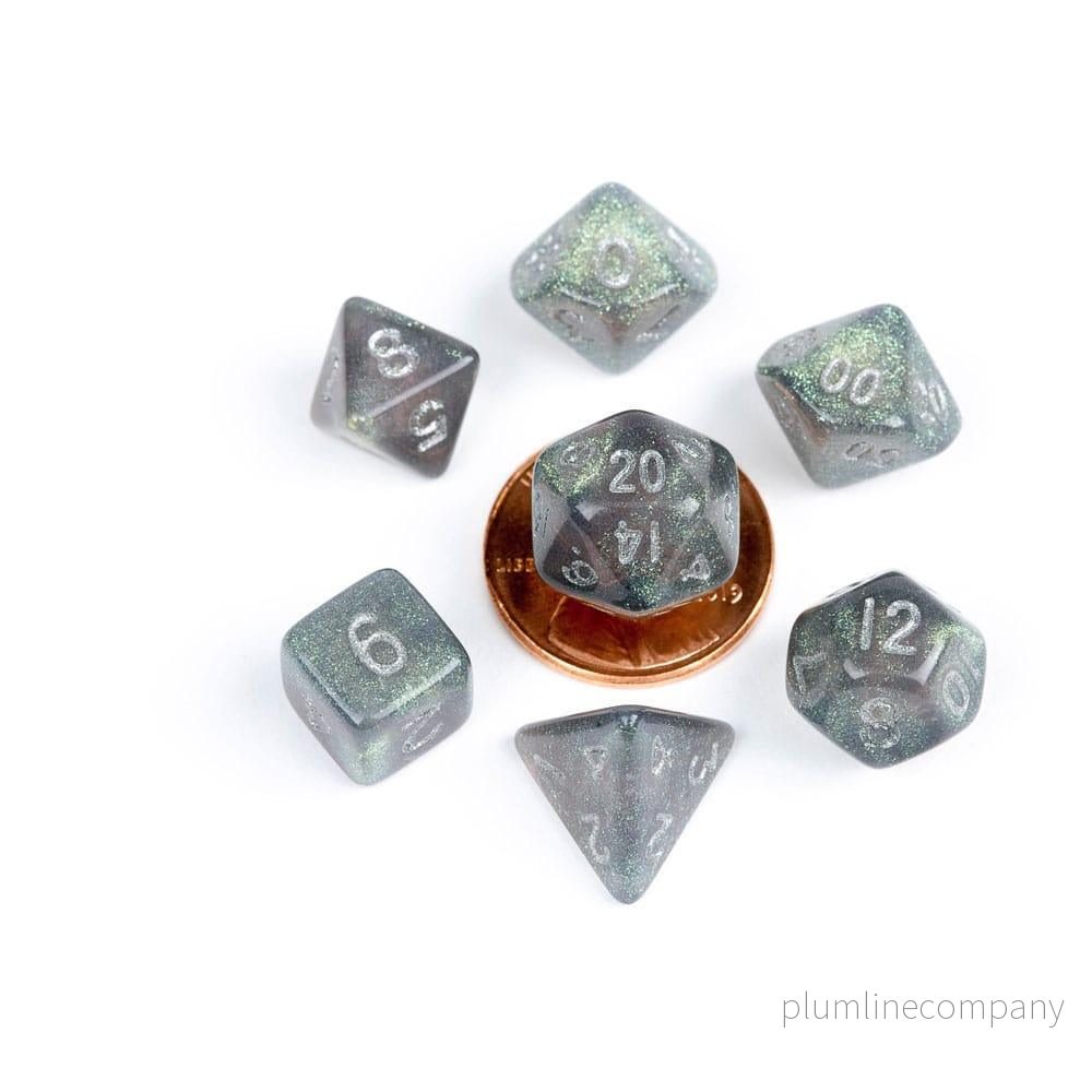 FanRoll Mini Dice Set Stardust Gray med Silver Numbers (7) - Bild 2