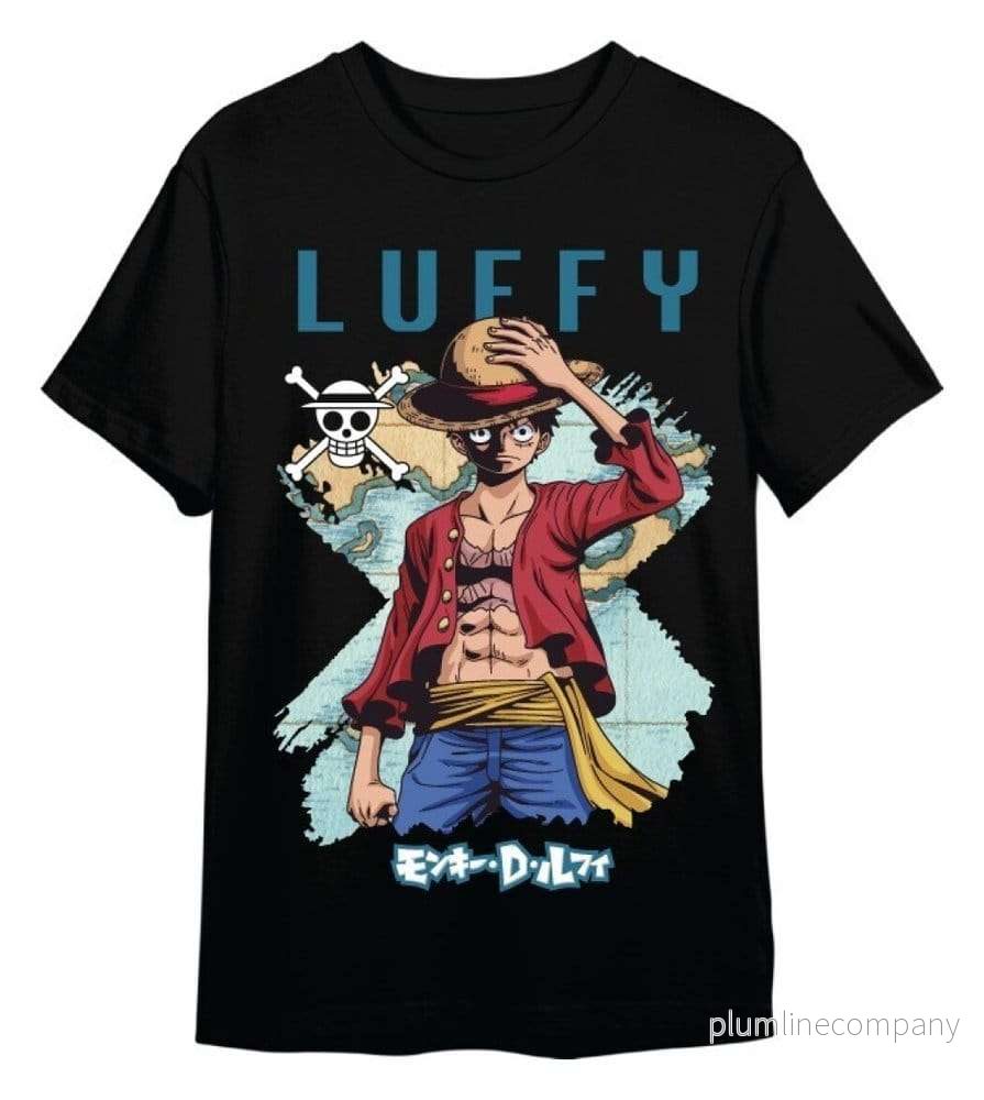 One Piece T-shirt Monkey D. Luffy Mapa Svart One Piece T-shirt Monkey D. Luffy Mapa Svart