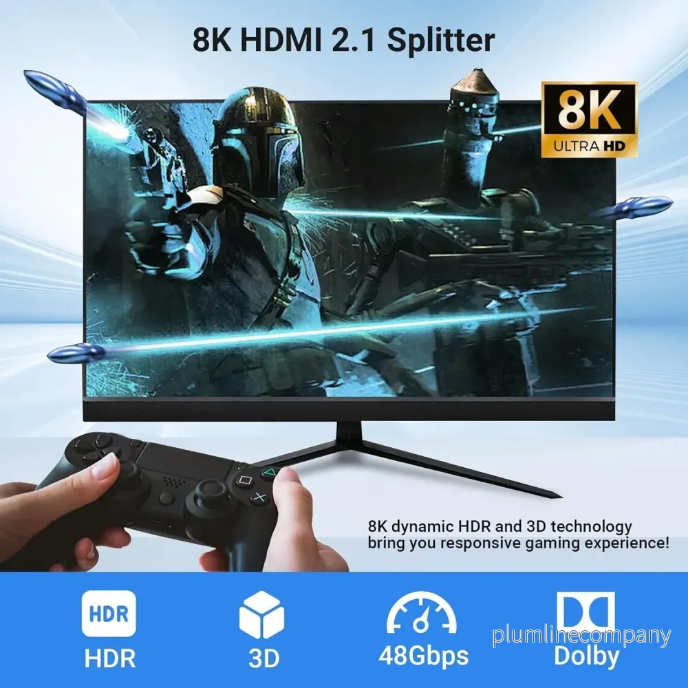 NÖRDIC 8K HDMI 2.1 Splitter 1 till 4 & Extractor Optisk SPDIF & Stereo HDR EDID Dolby Atmos, True HD, Digital Plus, DTS-HD Master - Bild 2