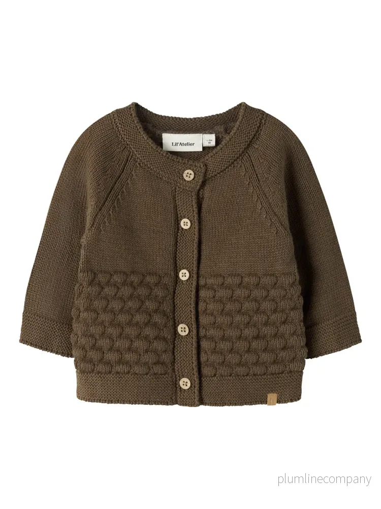 Stickad Kofta i Bomullsmix – Teak - NBNNOBIR LS KNIT CARD LIL